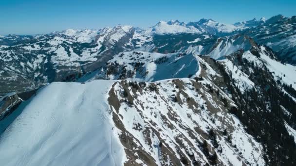 Letecký Pohled Zasněžené Sjezdovky Stoosu Švýcarsko — Stock video