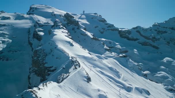 Aerial Panoramic Winter Landscape Swiss Alps Famous Engelgerg Titlis Ski — Stock Video