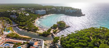 Aerial drone ciew of Platja de Cala Galdana, Menorca, Spain clipart