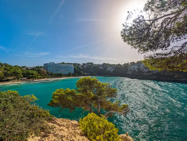 Aerial Drone Ciew Platja Cala Galdana Menorca España Fotos de stock