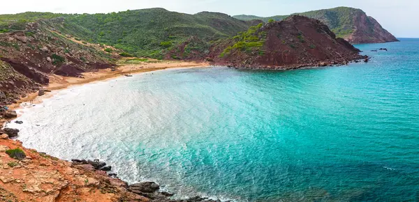 Vista Aérea Playa Cala Del Pilar Costa Norte Menorca Cerca Fotos de stock libres de derechos