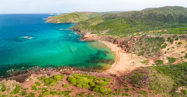 Vista Aérea Playa Cala Del Pilar Costa Norte Menorca Cerca Imágenes de stock libres de derechos