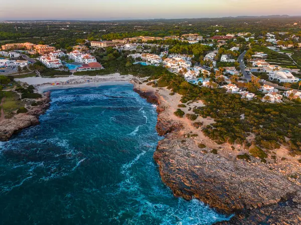 Vista Aérea Drone Porto Habitação Praia Cala Bosc Ilha Espanhola Imagens De Bancos De Imagens