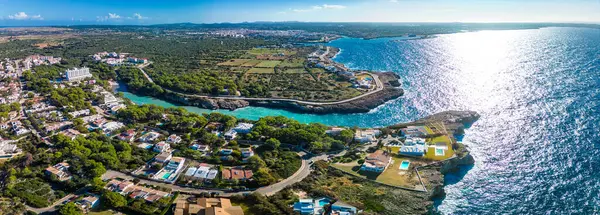 Aerial Drone View Torre Del Ram Coastline Manorca Spain Stock Image