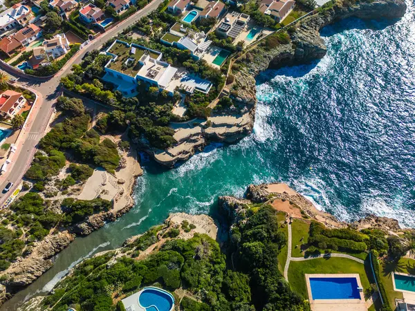 Aerial Drone View Torre Del Ram Coastline Manorca Spain Stock Image