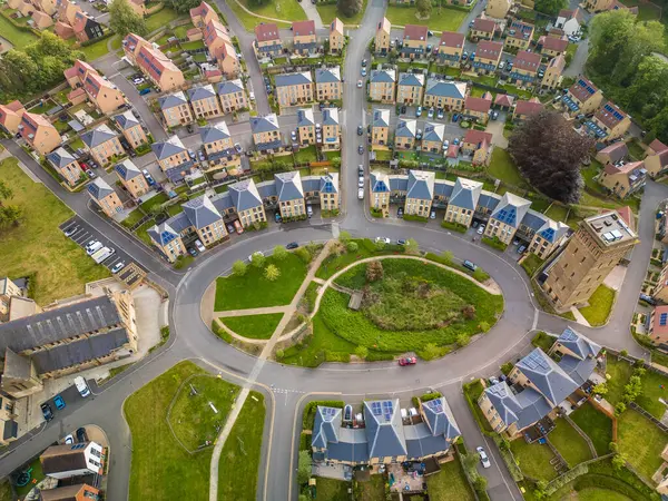 stock image Aerial drone view of the Cane Hill area in Coulsdon, UK, with new houses and parklands.