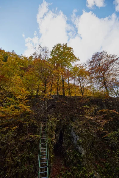 秋天的风景与高山河流的峡谷 — 图库照片