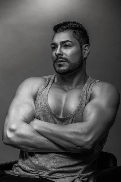 Portrait Handsome Man Athletic Body Black White — Stock Photo, Image