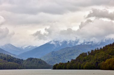Baharda Romanya 'nın Karpat dağlarındaki Vidraru barajının manzarası