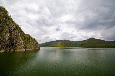 Baharda Romanya 'nın Karpat dağlarındaki Vidraru barajının manzarası