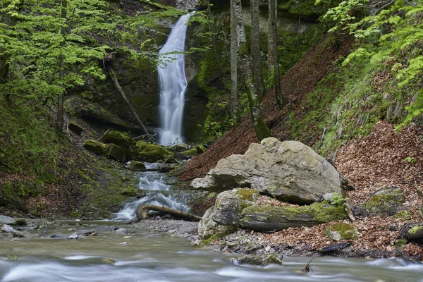 春天有瀑布的山水景观 — 图库照片