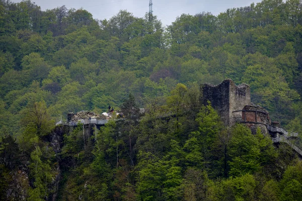 Krajobraz Średniowieczną Fortecą Poienari Słynna Twierdza Dracula — Zdjęcie stockowe