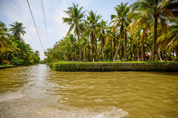 Damnoen Saduak - Thailand May 23, 2023. On the canals of Damnoen Saduak Floating Market by boat.