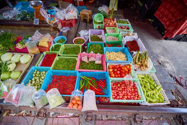 Mekong Ταϊλάνδη Μάιος 2023 Εικόνες Από Maeklong Σιδηροδρομικός Σταθμός Λαχανικών — Φωτογραφία Αρχείου