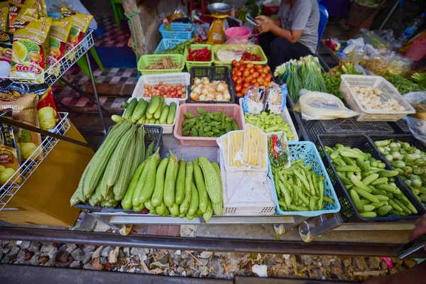 Mekong Ταϊλάνδη Μάιος 2023 Εικόνες Από Maeklong Σιδηροδρομικός Σταθμός Λαχανικών — Φωτογραφία Αρχείου