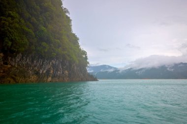 Tayland 'dan manzara, Khao Sok Ulusal Parkı, yağmurlu bir günde.