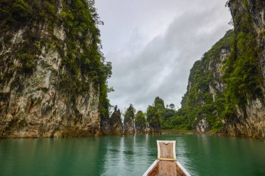 Tayland 'dan manzara, Khao Sok Ulusal Parkı, yağmurlu bir günde.