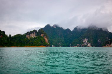 Tayland 'dan manzara, Khao Sok Ulusal Parkı, yağmurlu bir günde.