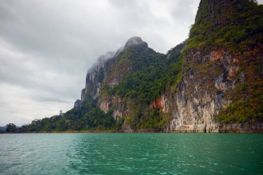 Tayland 'dan manzara, Khao Sok Ulusal Parkı, yağmurlu bir günde.