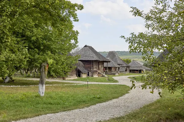 Golesti, Arges - Romanya 08 Eylül 2023 Romanya Köy Müzesi, ülkenin farklı bölgelerinden eski evler.