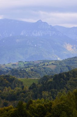 Romanya 'daki Karpat dağlarının kırsal bölgelerinden gelen dağ manzarası.