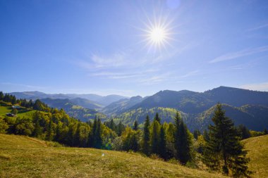 Romanya 'daki Karpat dağlarının kırsal bölgelerinden gelen dağ manzarası.
