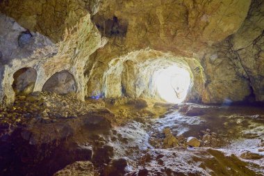 Bran Romanya 'daki yarasa mağarası, Karpat Dağları.