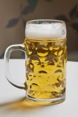 Mutfaktaki masada bira dolu bir bira.