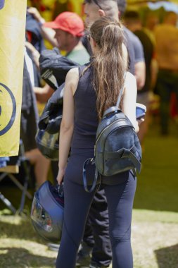 Mioveni Arges Romanya 15 Haziran 2024: (CF Moto Festivali) motosiklet yarışmacılarının dünya rekorunun kırıldığı törenden görüntüler.