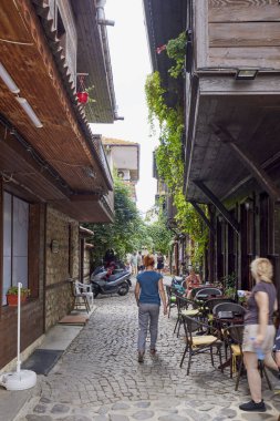 Nessebar Bulgaristan 30 Ağustos 2024 tarihinde, kültür ve mimari karışımı bir şehir olan Nessebar Bulgaristan 'ın eski tarihi merkezinden görüntüler.