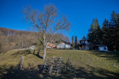 landscape with Roboaia monastery in Arges, Romania on a sunny winter day clipart