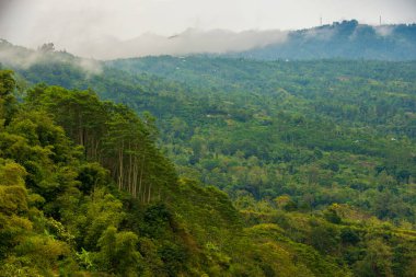 Dramatik yağmur bulutlarıyla Bali dağı manzarası