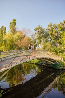 İki orta yaşlı kız kardeş bir yaz sabahını parkta dinlenerek ve eğlenerek geçiriyorlar..