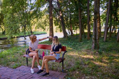 İki orta yaşlı kız kardeş bir yaz sabahını parkta dinlenerek ve eğlenerek geçiriyorlar..