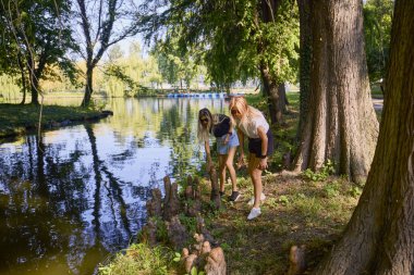 İki orta yaşlı kız kardeş bir yaz sabahını parkta dinlenerek ve eğlenerek geçiriyorlar..