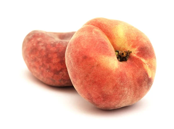 Large Yellow Red Flat Peach Fruit Isolated White Background — Stock Photo, Image