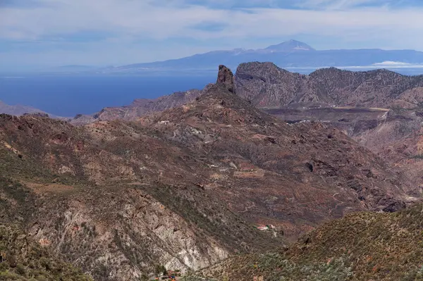 stock image Gran Canaria, landscape of the central part of the island, Las Cumbres, ie The Summits, Roque Bentayga formation in Caldera de Tejeda