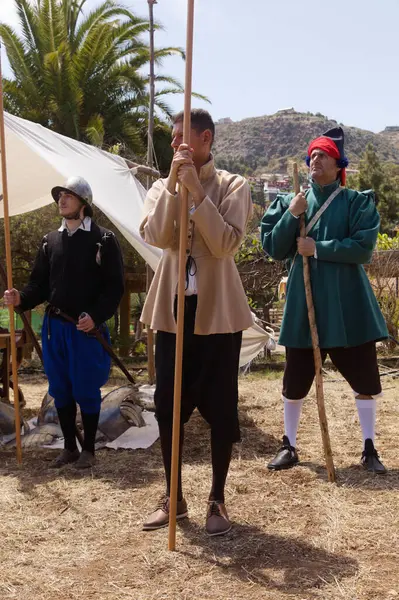 stock image Santa Brigida, Las Palmas, Spain - June 29 2024: Members of The Association for the Dissemination of the Canary Island History participate in historical reenactment of Battle of Batan, fought between pirates of Pieter van der Does and local militia