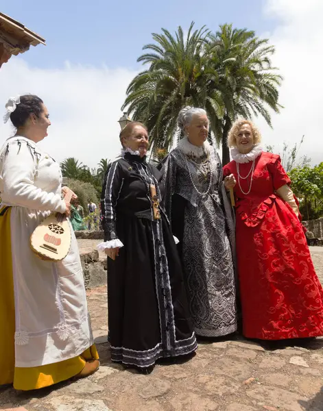 stock image Santa Brigida, Las Palmas, Spain - June 29 2024: Members of The Association for the Dissemination of the Canary Island History participate in historical reenactment of Battle of Batan, fought between pirates of Pieter van der Does and local militia