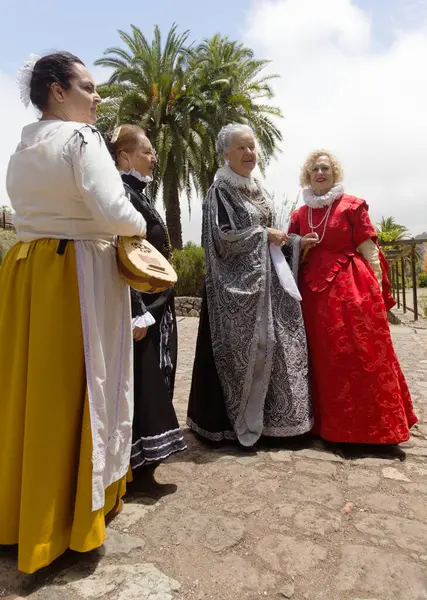 stock image Santa Brigida, Las Palmas, Spain - June 29 2024: Members of The Association for the Dissemination of the Canary Island History participate in historical reenactment of Battle of Batan, fought between pirates of Pieter van der Does and local militia