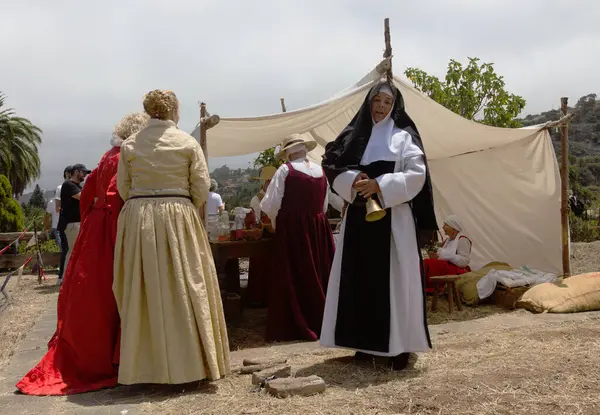 stock image Santa Brigida, Las Palmas, Spain - June 29 2024: Members of The Association for the Dissemination of the Canary Island History participate in historical reenactment of Battle of Batan, fought between pirates of Pieter van der Does and local militia