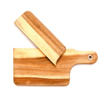 Kesme tahtası, kırılmış, beyaz arka planda izole edilmiş.