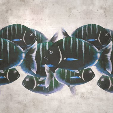 Diplodus sargus, sargo, yaygın beyaz deniz kabuğu suluboya arkaplanlı şık kare desenli eski kağıt arka plan