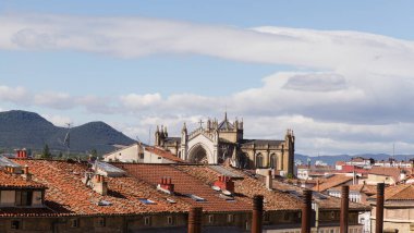 Vitoria-Gasteiz, Basque Country / Spain - September 07 2024: Visitors and locals enjoy a sunny day in the historical center of the city clipart