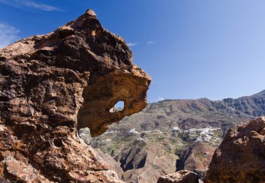 Gran Canaria, landscape of the central part of the island, rock formation variously called Perro del Bentayga, Dog of Bentayga, Guardian del Bentayga, Guardian of Bentayga, etc clipart