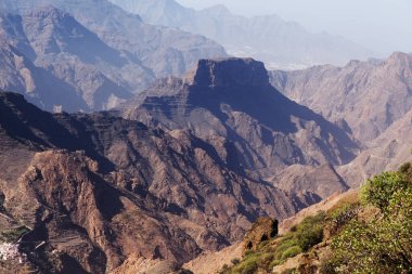 Gran Canaria, adanın merkezi manzarası, Las Cumbres, ie The Summits, Mesa de los Junquillos, Roque Bentayga 'da görüldüğü gibi