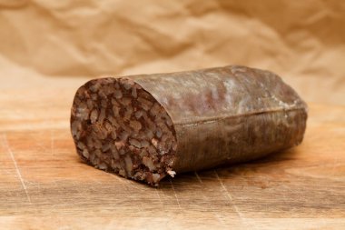 Morcilla, pirinçli kan sosisi, tipik İspanya yemeği, makro gıda geçmişi.