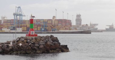 Las Palmas de Gran Canaria, Spain - January 30 2025: Ultra large container ship MSC Allegra is being loaded in the port before sailing to Singapore clipart