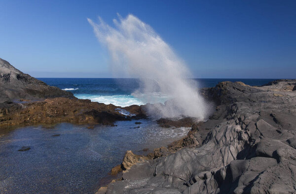 Gran Canaria, views around salt evaporation ponds Salinas el Bufadero close to a blowhole Bufadero in the coast of Arucas municipality