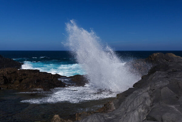 Gran Canaria, views around salt evaporation ponds Salinas el Bufadero close to a blowhole Bufadero in the coast of Arucas municipality